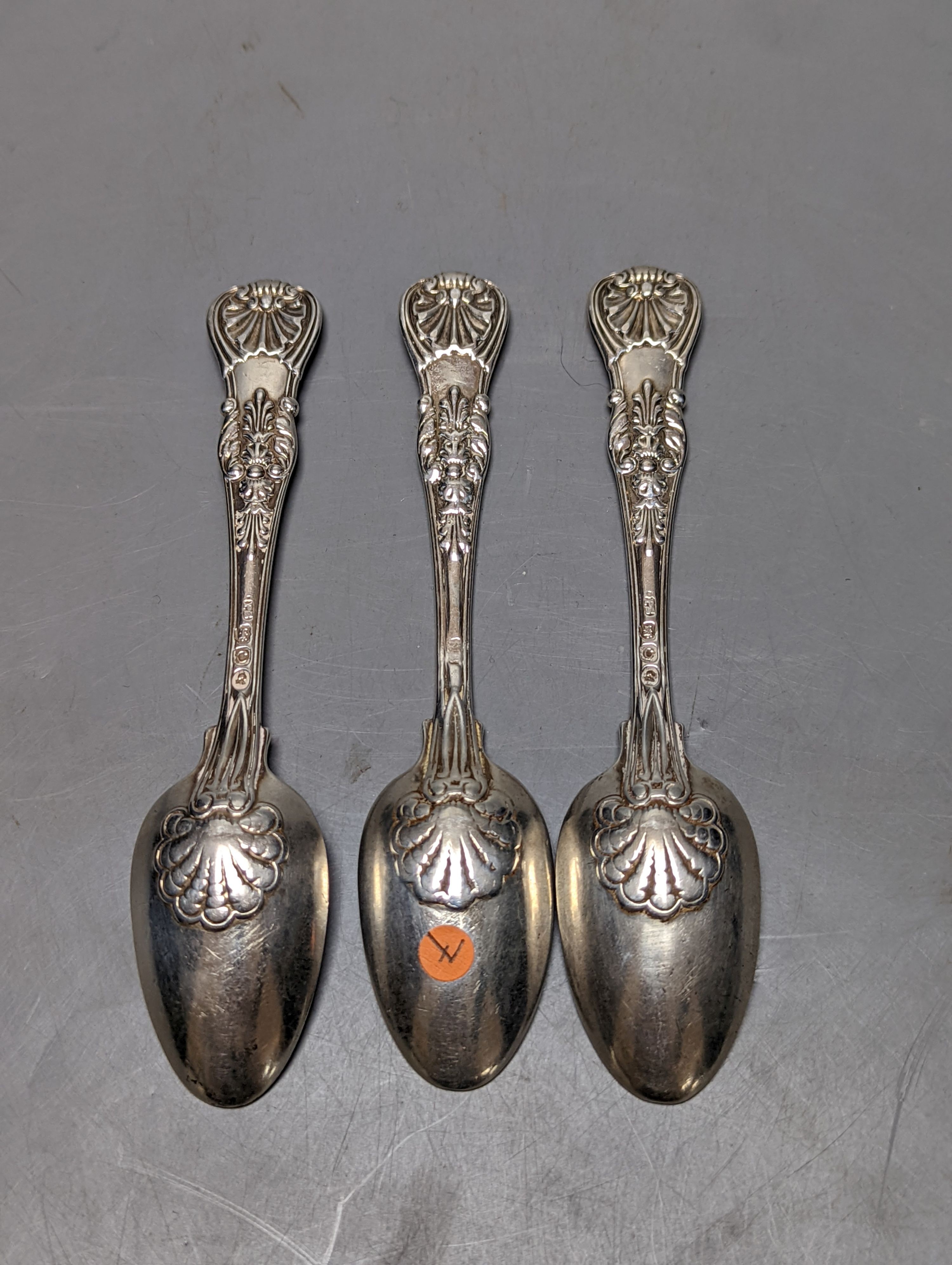 A set of three George III silver Coburg pattern teaspoons, by Paul Storr, London, 1818, 14.3cm, 117 grams.